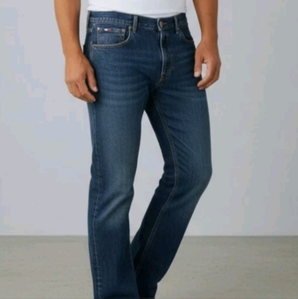 Tommy Hilfiger Y2K Vintage‎ Preppy Wide Leg Dark Wash Blue Jeans Mens Size 34X32